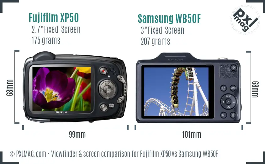 Fujifilm XP50 vs Samsung WB50F Screen and Viewfinder comparison