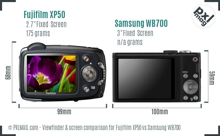 Fujifilm XP50 vs Samsung WB700 Screen and Viewfinder comparison