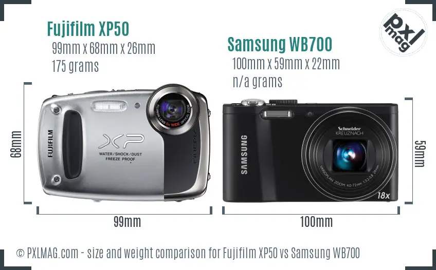 Fujifilm XP50 vs Samsung WB700 size comparison