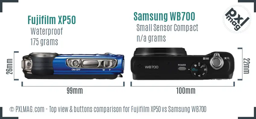 Fujifilm XP50 vs Samsung WB700 top view buttons comparison