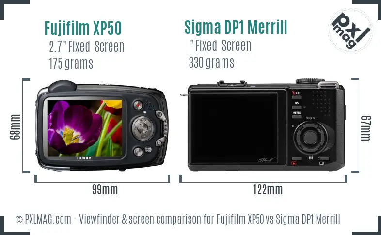 Fujifilm XP50 vs Sigma DP1 Merrill Screen and Viewfinder comparison