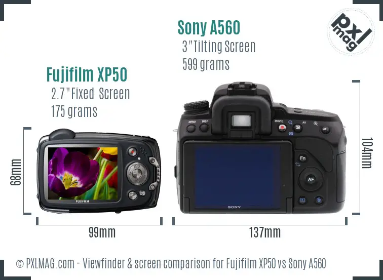 Fujifilm XP50 vs Sony A560 Screen and Viewfinder comparison