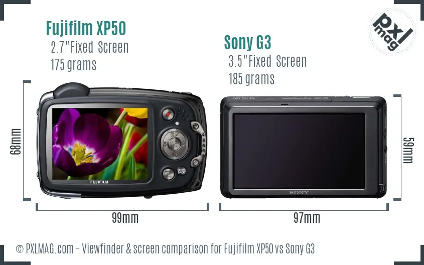 Fujifilm XP50 vs Sony G3 Screen and Viewfinder comparison