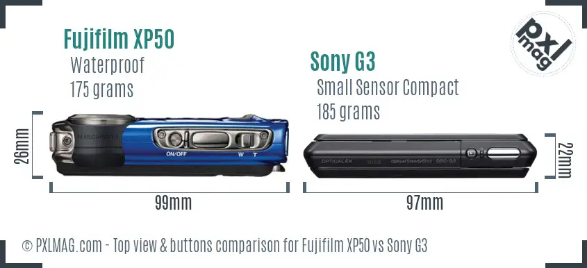 Fujifilm XP50 vs Sony G3 top view buttons comparison