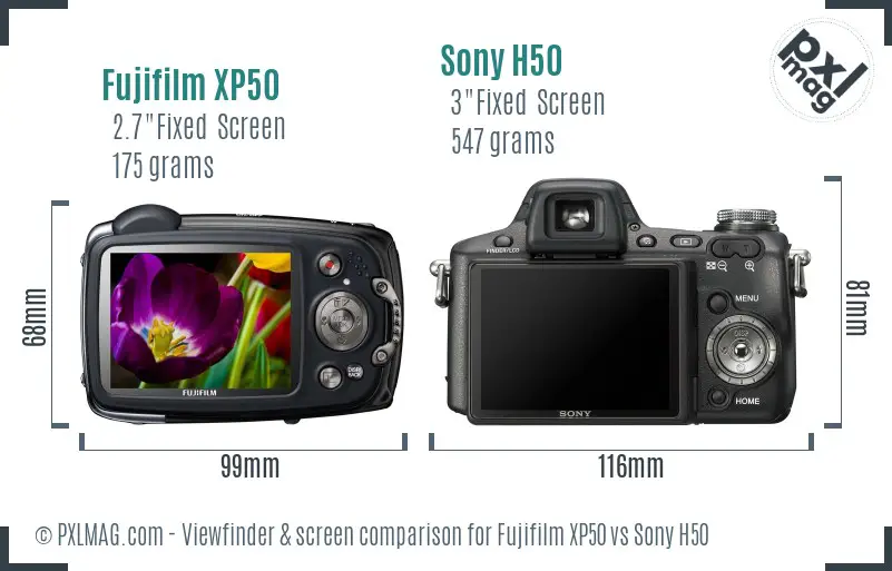 Fujifilm XP50 vs Sony H50 Screen and Viewfinder comparison