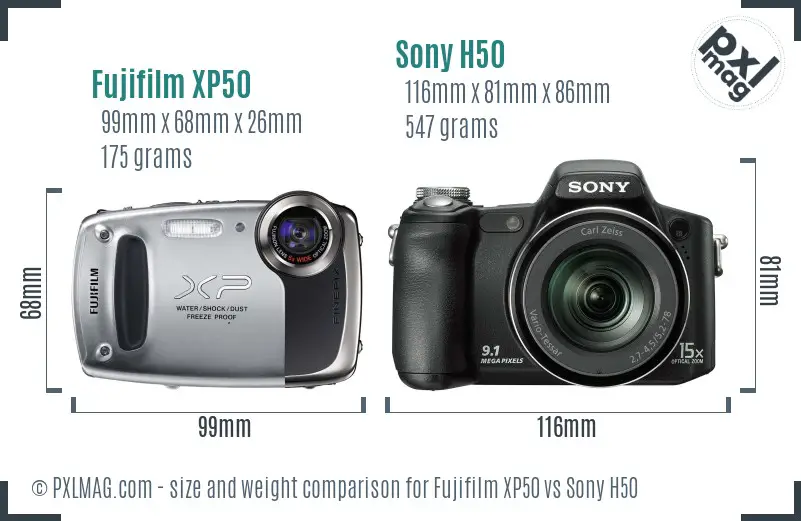 Fujifilm XP50 vs Sony H50 size comparison