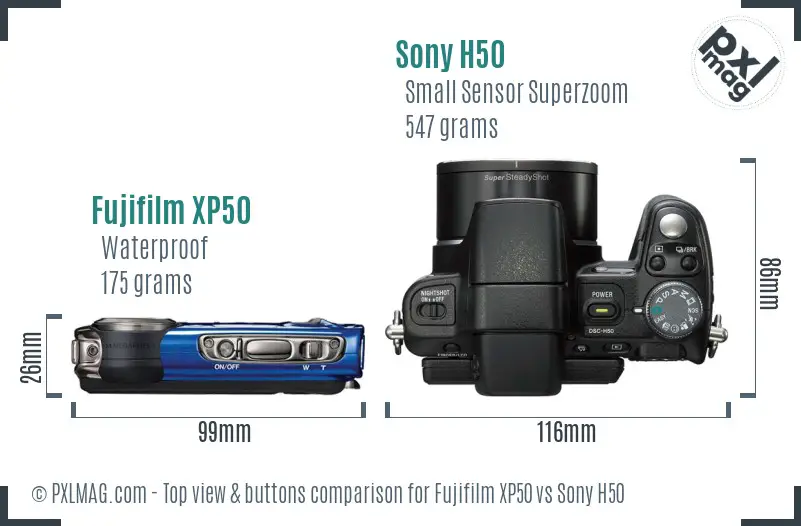 Fujifilm XP50 vs Sony H50 top view buttons comparison
