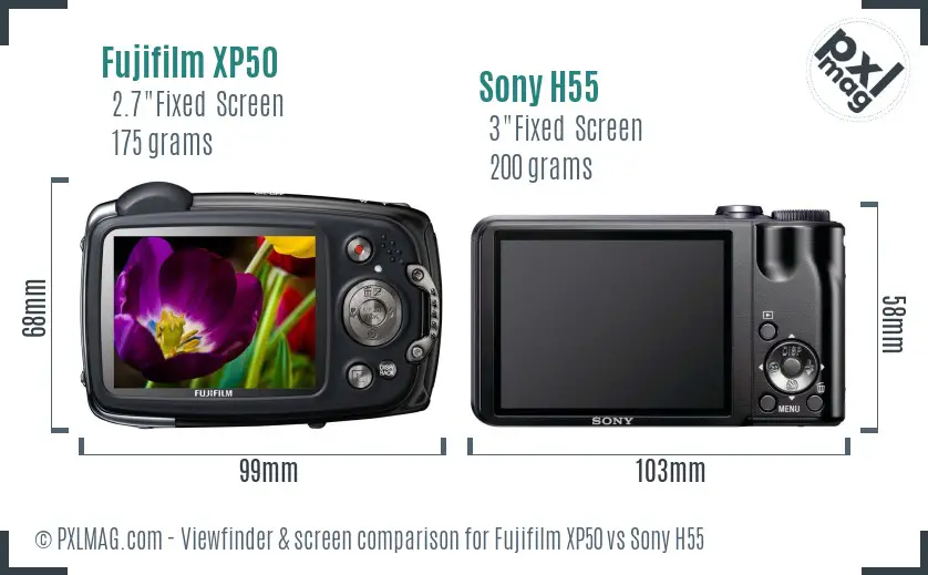 Fujifilm XP50 vs Sony H55 Screen and Viewfinder comparison