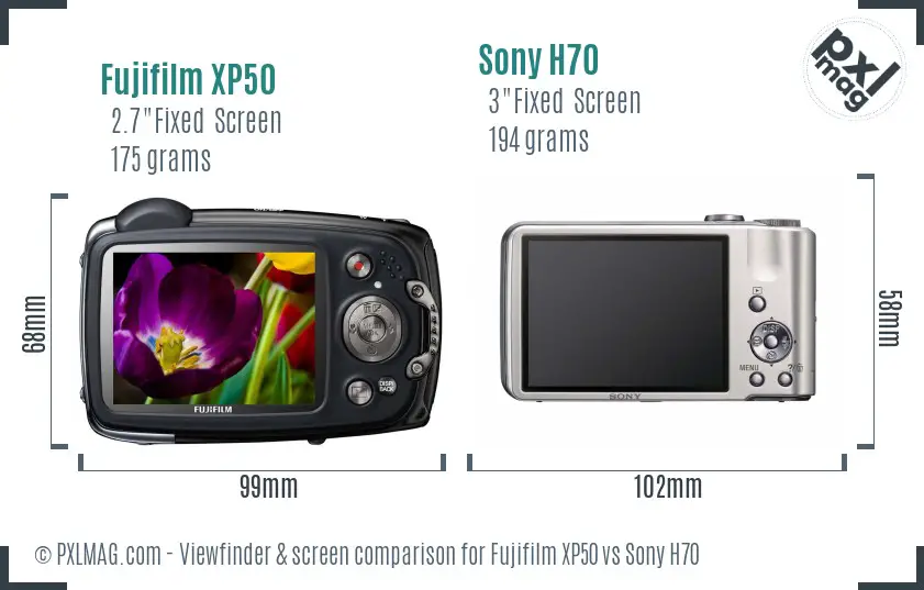 Fujifilm XP50 vs Sony H70 Screen and Viewfinder comparison
