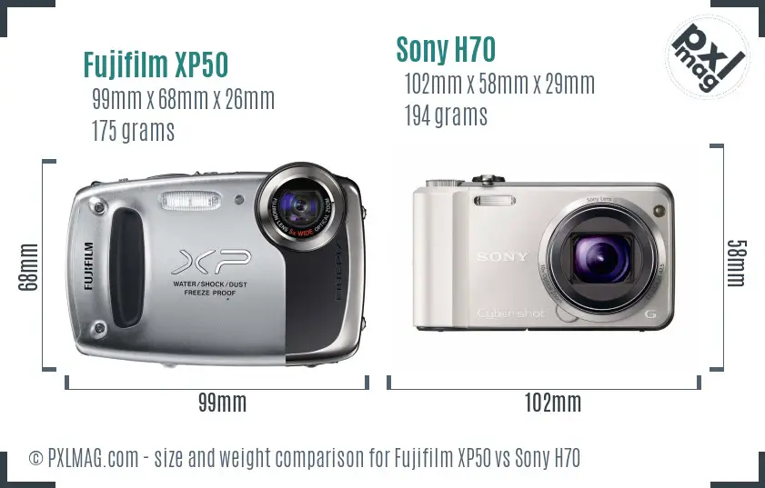 Fujifilm XP50 vs Sony H70 size comparison