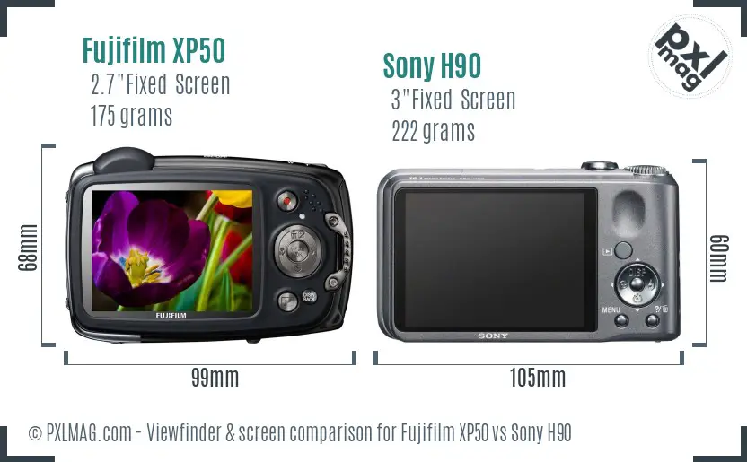 Fujifilm XP50 vs Sony H90 Screen and Viewfinder comparison