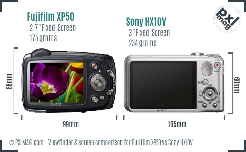Fujifilm XP50 vs Sony HX10V Screen and Viewfinder comparison