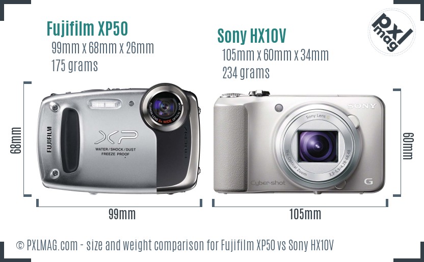 Fujifilm XP50 vs Sony HX10V size comparison Fujifilm XP50 vs Sony HX10V size comparison