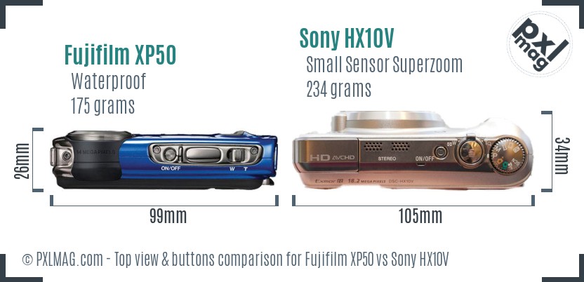 Fujifilm XP50 vs Sony HX10V top view buttons comparison