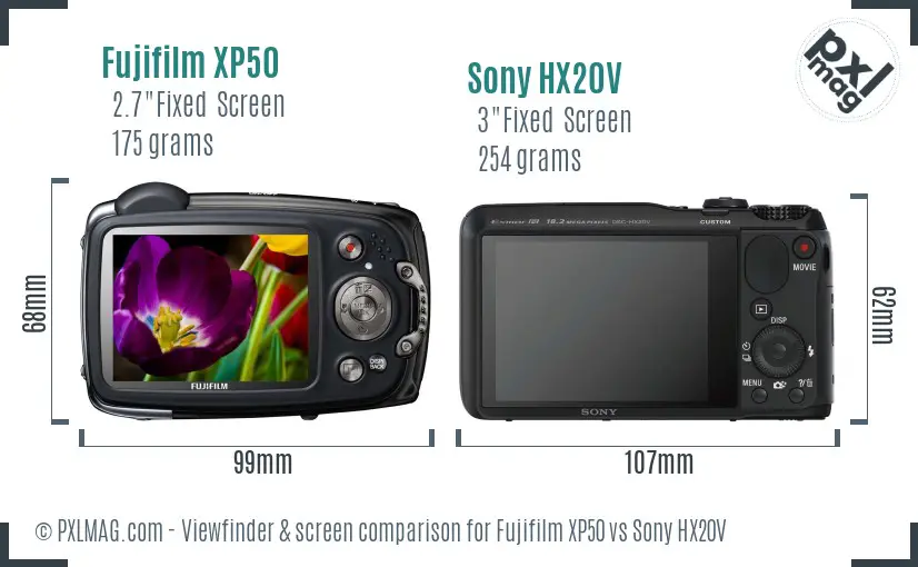 Fujifilm XP50 vs Sony HX20V Screen and Viewfinder comparison