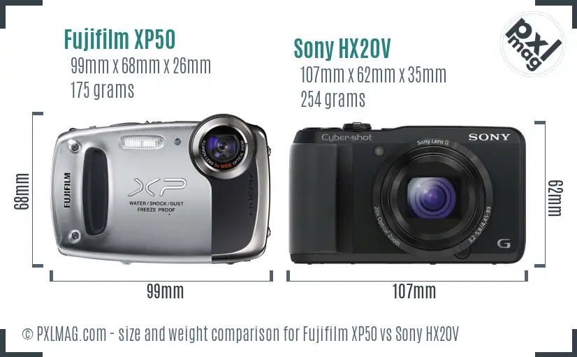 Fujifilm XP50 vs Sony HX20V size comparison