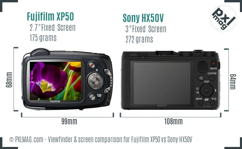 Fujifilm XP50 vs Sony HX50V Screen and Viewfinder comparison