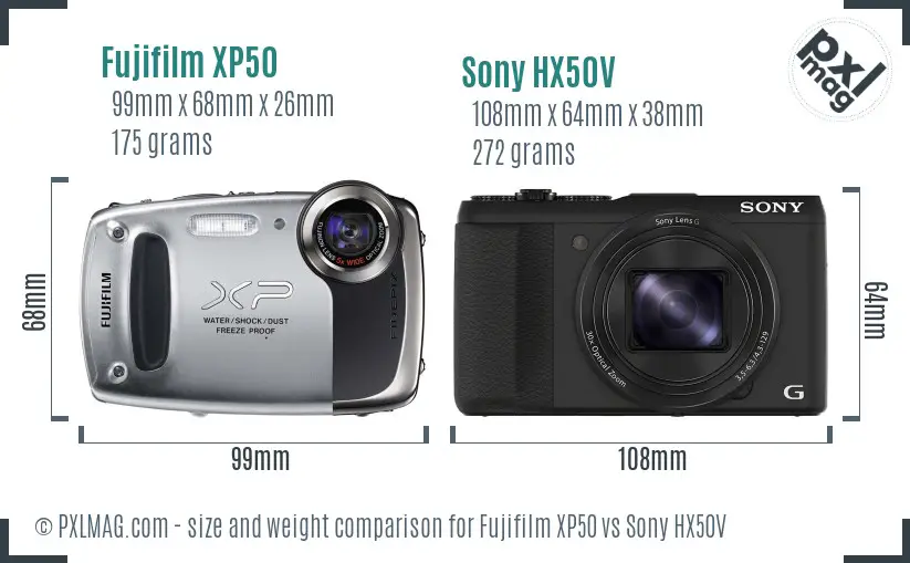 Fujifilm XP50 vs Sony HX50V size comparison