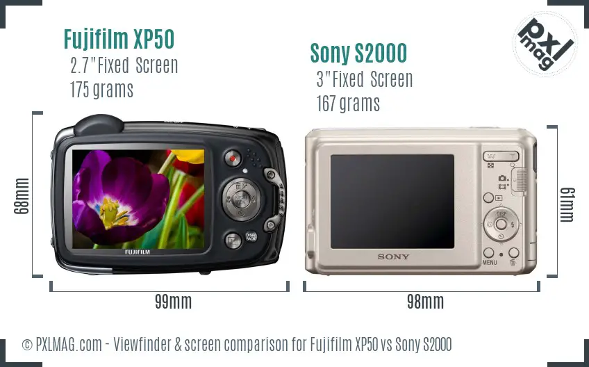 Fujifilm XP50 vs Sony S2000 Screen and Viewfinder comparison
