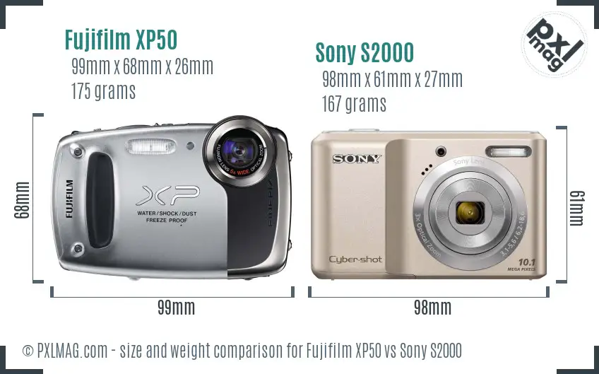 Fujifilm XP50 vs Sony S2000 size comparison