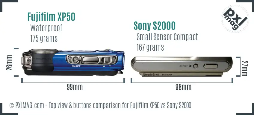 Fujifilm XP50 vs Sony S2000 top view buttons comparison