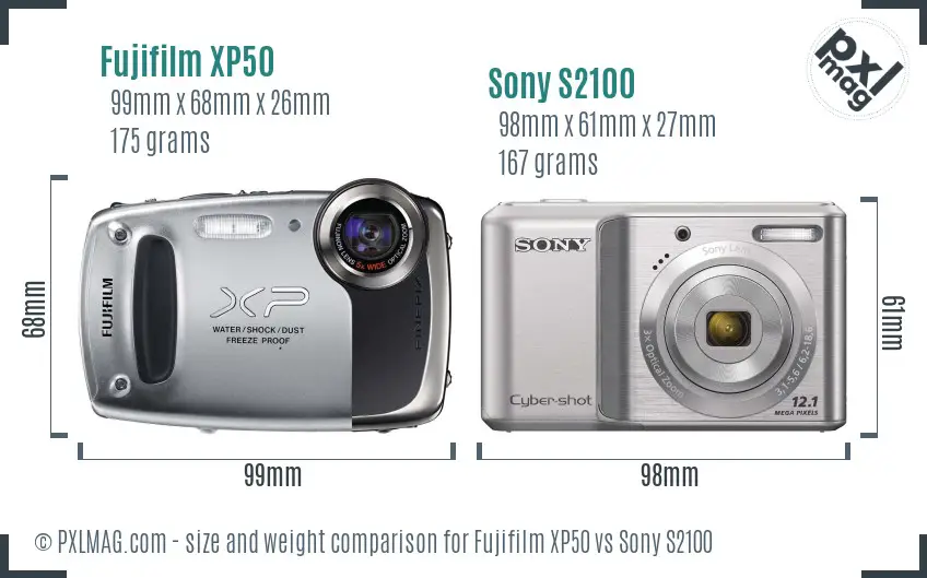 Fujifilm XP50 vs Sony S2100 size comparison Fujifilm XP50 vs Sony S2100 size comparison