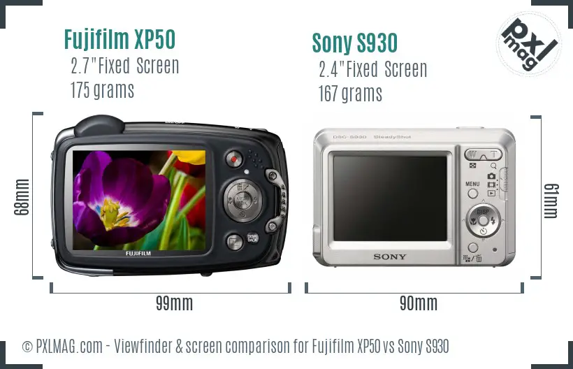 Fujifilm XP50 vs Sony S930 Screen and Viewfinder comparison