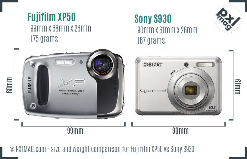 Fujifilm XP50 vs Sony S930 size comparison