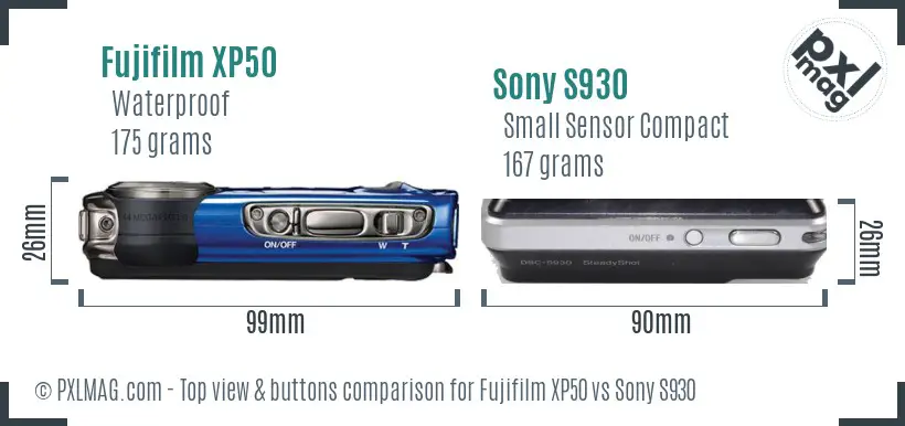 Fujifilm XP50 vs Sony S930 top view buttons comparison