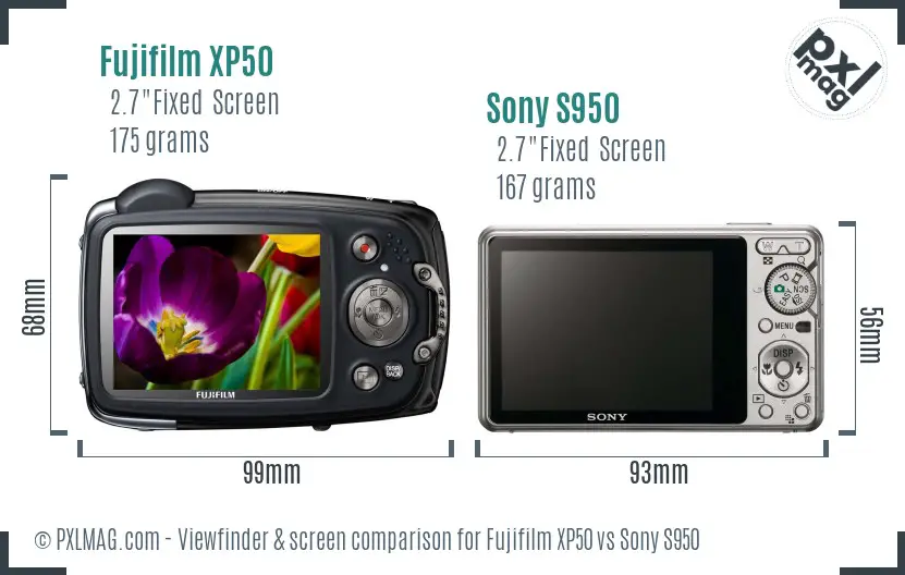 Fujifilm XP50 vs Sony S950 Screen and Viewfinder comparison