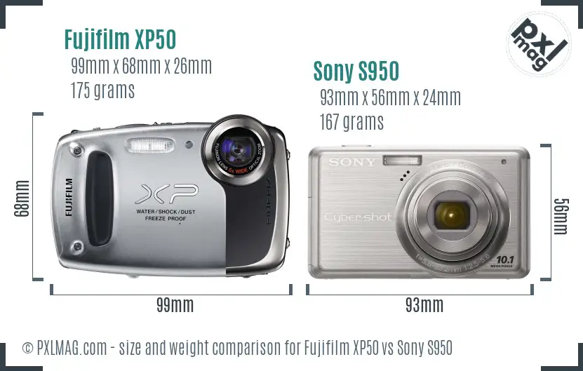 Fujifilm XP50 vs Sony S950 size comparison