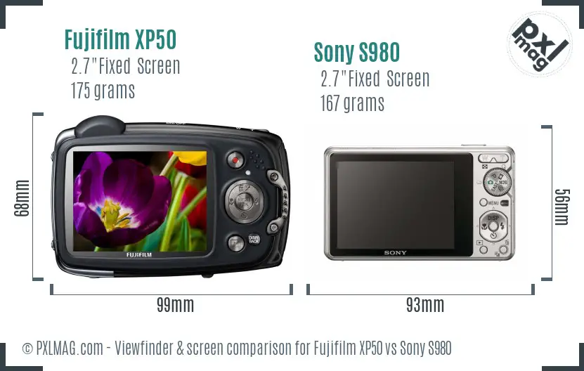 Fujifilm XP50 vs Sony S980 Screen and Viewfinder comparison