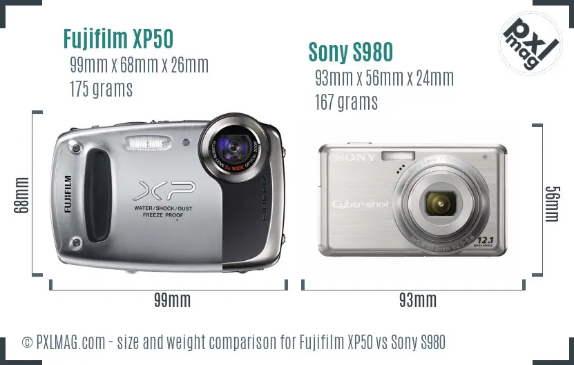 Fujifilm XP50 vs Sony S980 size comparison