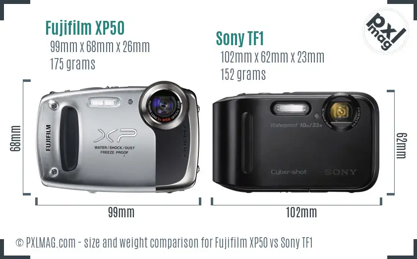 Fujifilm XP50 vs Sony TF1 size comparison Fujifilm XP50 vs Sony TF1 size comparison