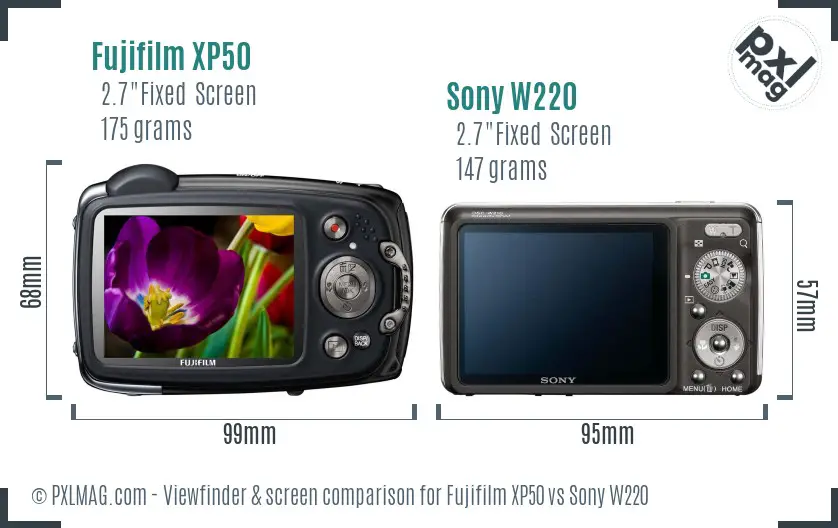 Fujifilm XP50 vs Sony W220 Screen and Viewfinder comparison