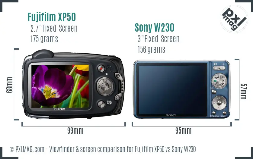 Fujifilm XP50 vs Sony W230 Screen and Viewfinder comparison