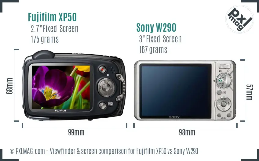 Fujifilm XP50 vs Sony W290 Screen and Viewfinder comparison Fujifilm XP50 vs Sony W290 Screen and Viewfinder comparison