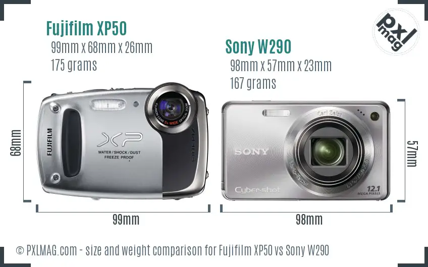 Fujifilm XP50 vs Sony W290 size comparison Fujifilm XP50 vs Sony W290 size comparison