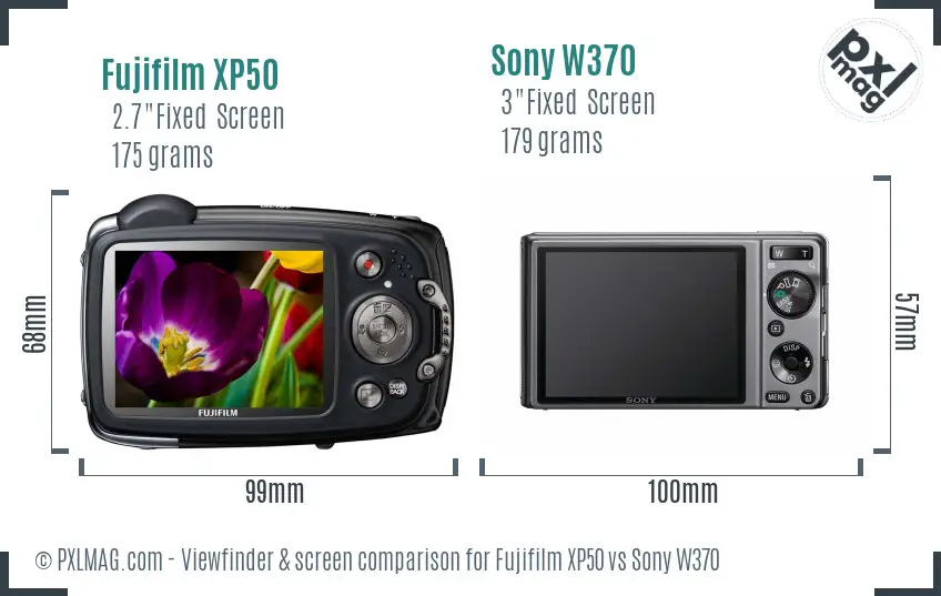 Fujifilm XP50 vs Sony W370 Screen and Viewfinder comparison