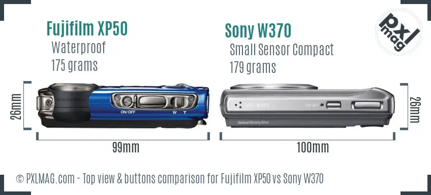 Fujifilm XP50 vs Sony W370 top view buttons comparison