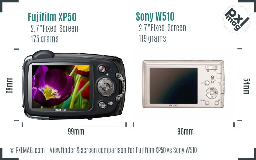 Fujifilm XP50 vs Sony W510 Screen and Viewfinder comparison