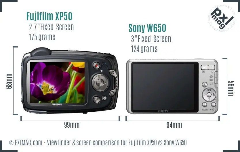 Fujifilm XP50 vs Sony W650 Screen and Viewfinder comparison Fujifilm XP50 vs Sony W650 Screen and Viewfinder comparison