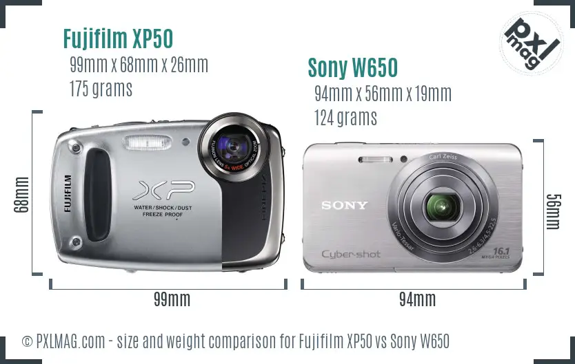 Fujifilm XP50 vs Sony W650 size comparison Fujifilm XP50 vs Sony W650 size comparison