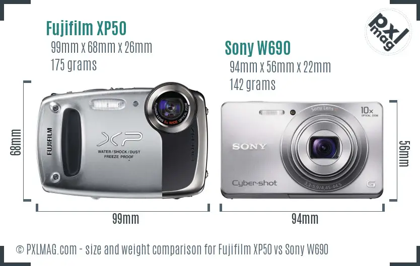 Fujifilm XP50 vs Sony W690 size comparison