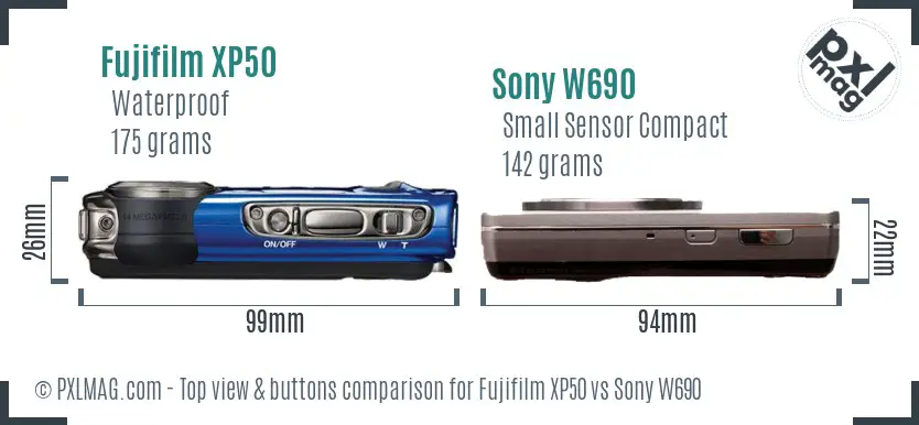 Fujifilm XP50 vs Sony W690 top view buttons comparison