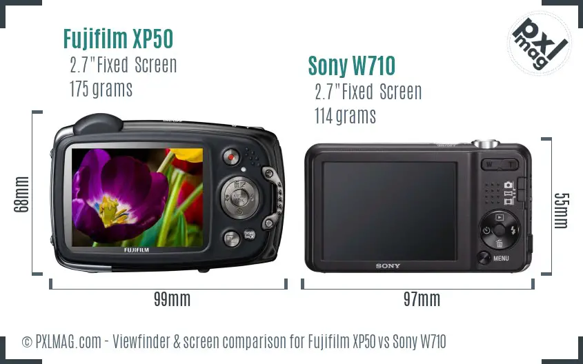 Fujifilm XP50 vs Sony W710 Screen and Viewfinder comparison