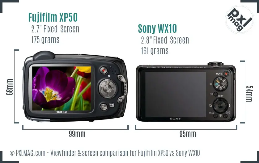 Fujifilm XP50 vs Sony WX10 Screen and Viewfinder comparison