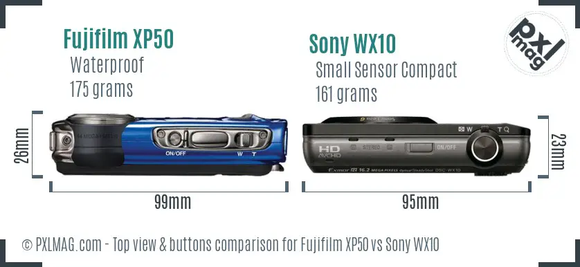 Fujifilm XP50 vs Sony WX10 top view buttons comparison