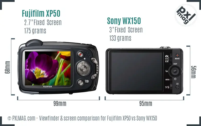 Fujifilm XP50 vs Sony WX150 Screen and Viewfinder comparison