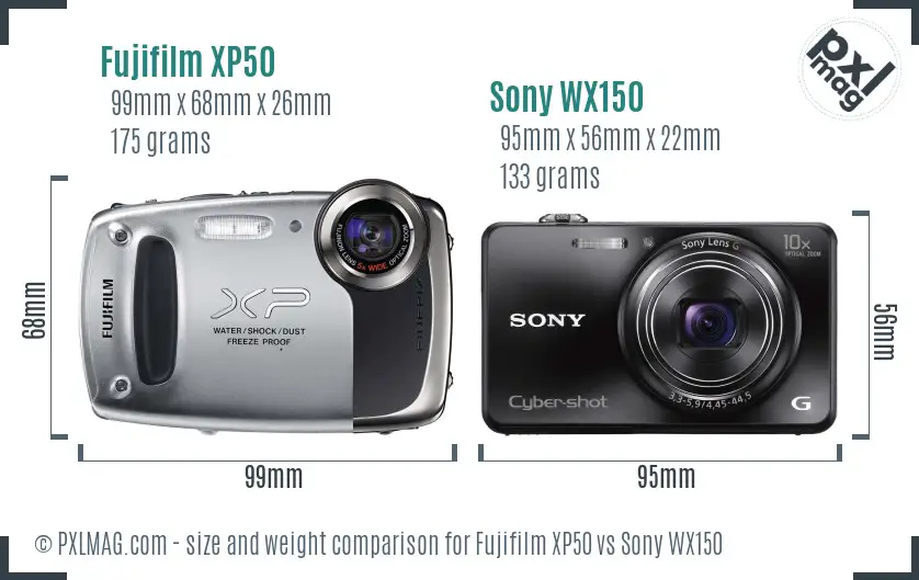 Fujifilm XP50 vs Sony WX150 size comparison